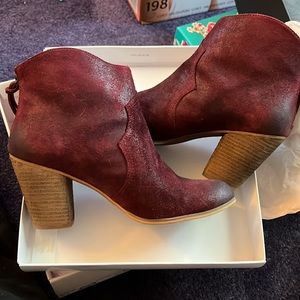 Burgundy Distressed Leather Booties
